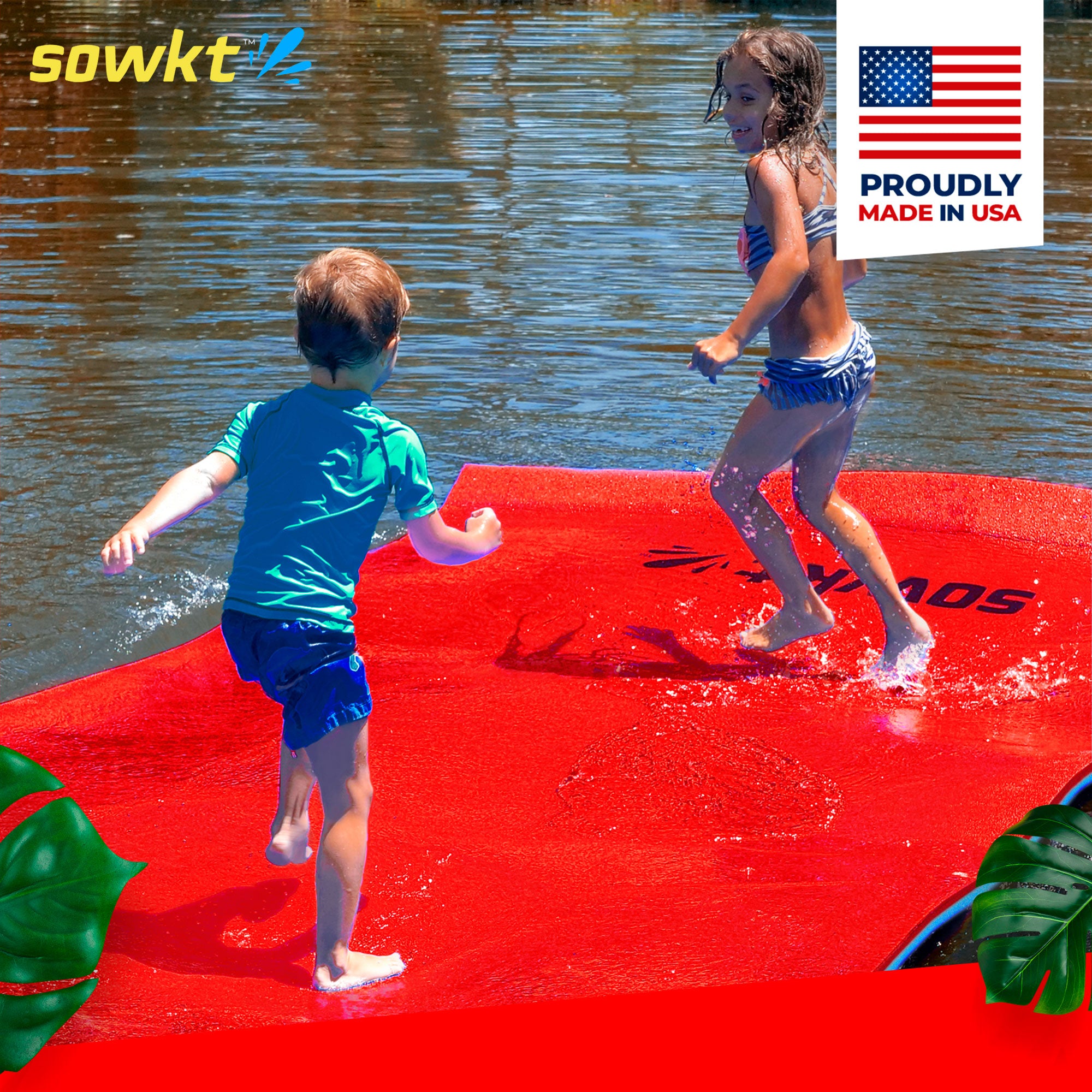 Floating Island For Lakes or Pools - 9 X 6 FEET (RED/POWDER BLUE)