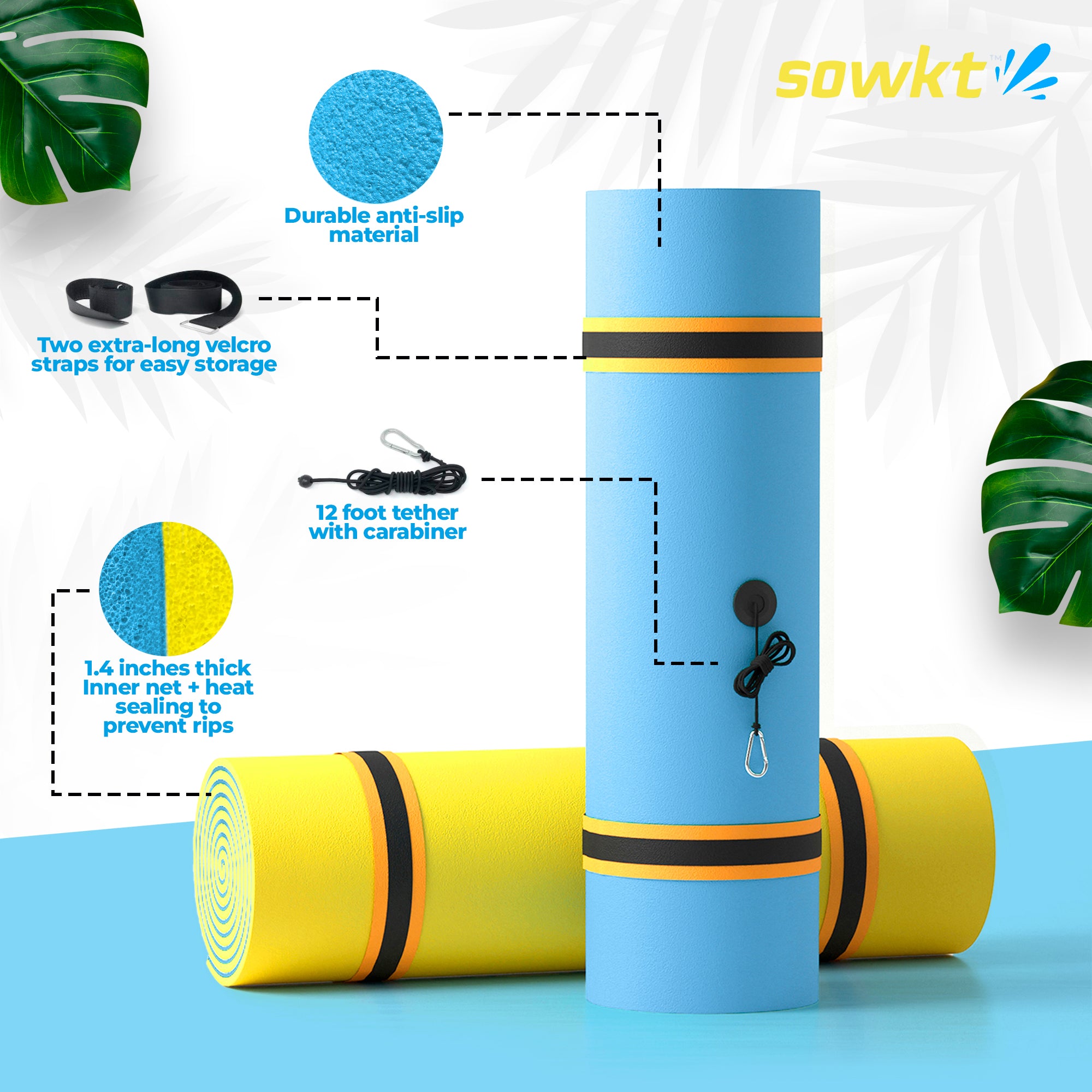 Floating Island For Lakes or Pools - 9 X 6 FEET (YELLOW/POWDER BLUE)