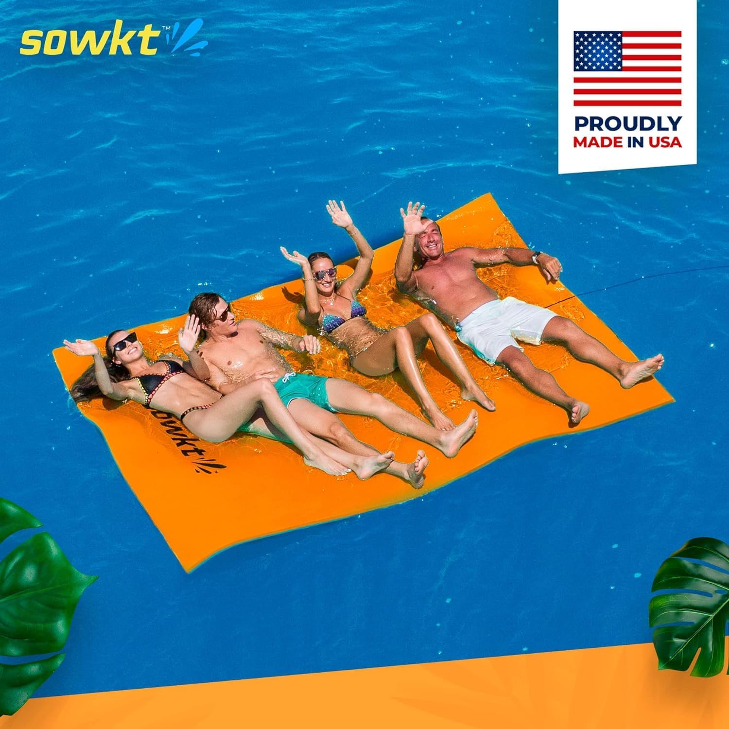 SOWKT Lily Pad Floating Mat (18 x 6 ft) - Made in USA - Premium Floating Water Mat for The Lake and Boating - Giant Floating Water Pad for Lakes | Lilly Pad Floating Water Dock (Orange/Green)