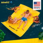 Load image into Gallery viewer, SOWKT Lily Pad Floating Mat (18 x 6 ft) - Made in USA - Premium Floating Water Mat for The Lake and Boating - Giant Floating Water Pad for Lakes | Lilly Pad Floating Water Dock (Blue/Yellow)

