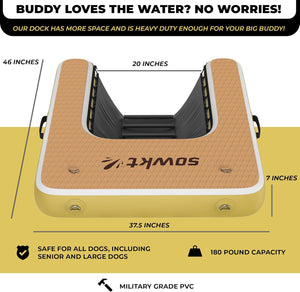 Large Inflatable Dog Water Ramp - Safe and Easy Access for Dogs up to 165 lbs - Floating Ramp Ladder for Pools, Boats & Docks - Non-Slip EVA Foam Dog Platform, High Visibility, Military-Grade PVC