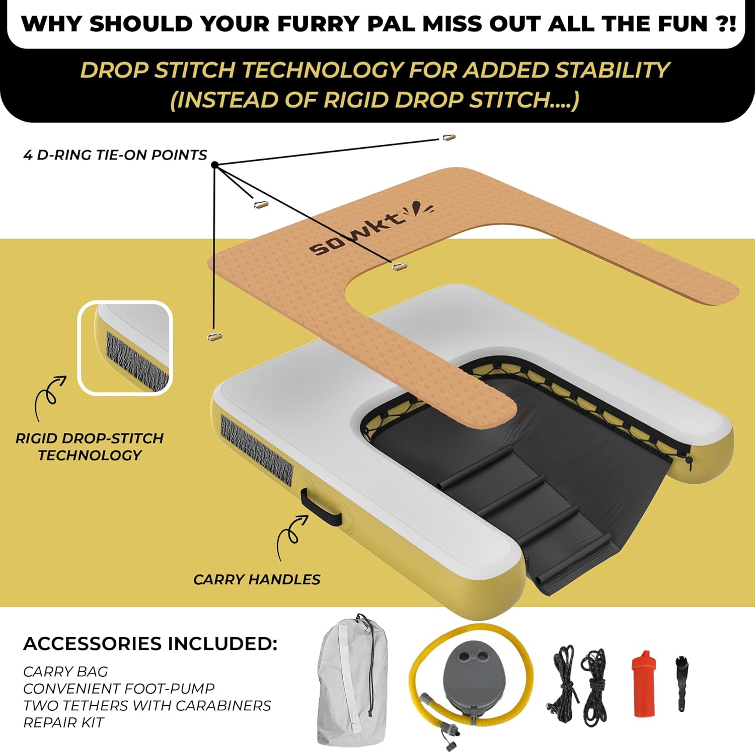 Large Inflatable Dog Water Ramp - Safe and Easy Access for Dogs up to 165 lbs - Floating Ramp Ladder for Pools, Boats & Docks - Non-Slip EVA Foam Dog Platform, High Visibility, Military-Grade PVC
