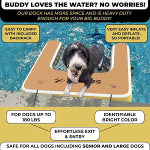 Large Inflatable Dog Water Ramp - Safe and Easy Access for Dogs up to 165 lbs - Floating Ramp Ladder for Pools, Boats & Docks - Non-Slip EVA Foam Dog Platform, High Visibility, Military-Grade PVC