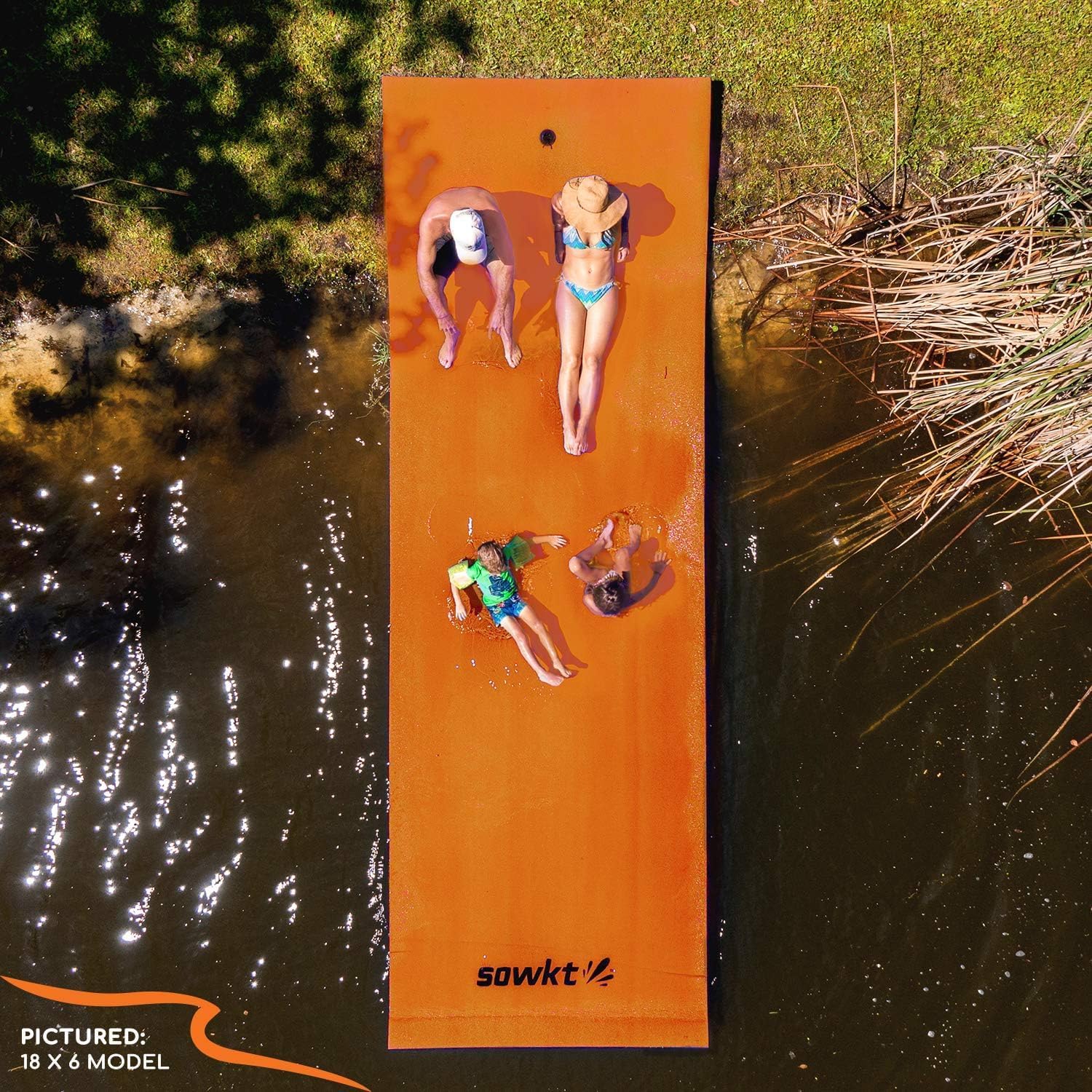 SOWKT Lily Pad Floating Mat (18 x 6 ft) - Made in USA - Premium Floating Water Mat for The Lake and Boating - Giant Floating Water Pad for Lakes | Lilly Pad Floating Water Dock (Orange/Green)
