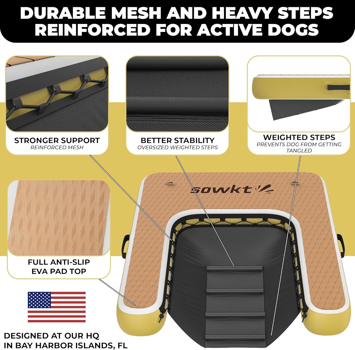 Large Inflatable Dog Water Ramp - Safe and Easy Access for Dogs up to 165 lbs - Floating Ramp Ladder for Pools, Boats & Docks - Non-Slip EVA Foam Dog Platform, High Visibility, Military-Grade PVC