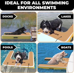 Large Inflatable Dog Water Ramp - Safe and Easy Access for Dogs up to 165 lbs - Floating Ramp Ladder for Pools, Boats & Docks - Non-Slip EVA Foam Dog Platform, High Visibility, Military-Grade PVC