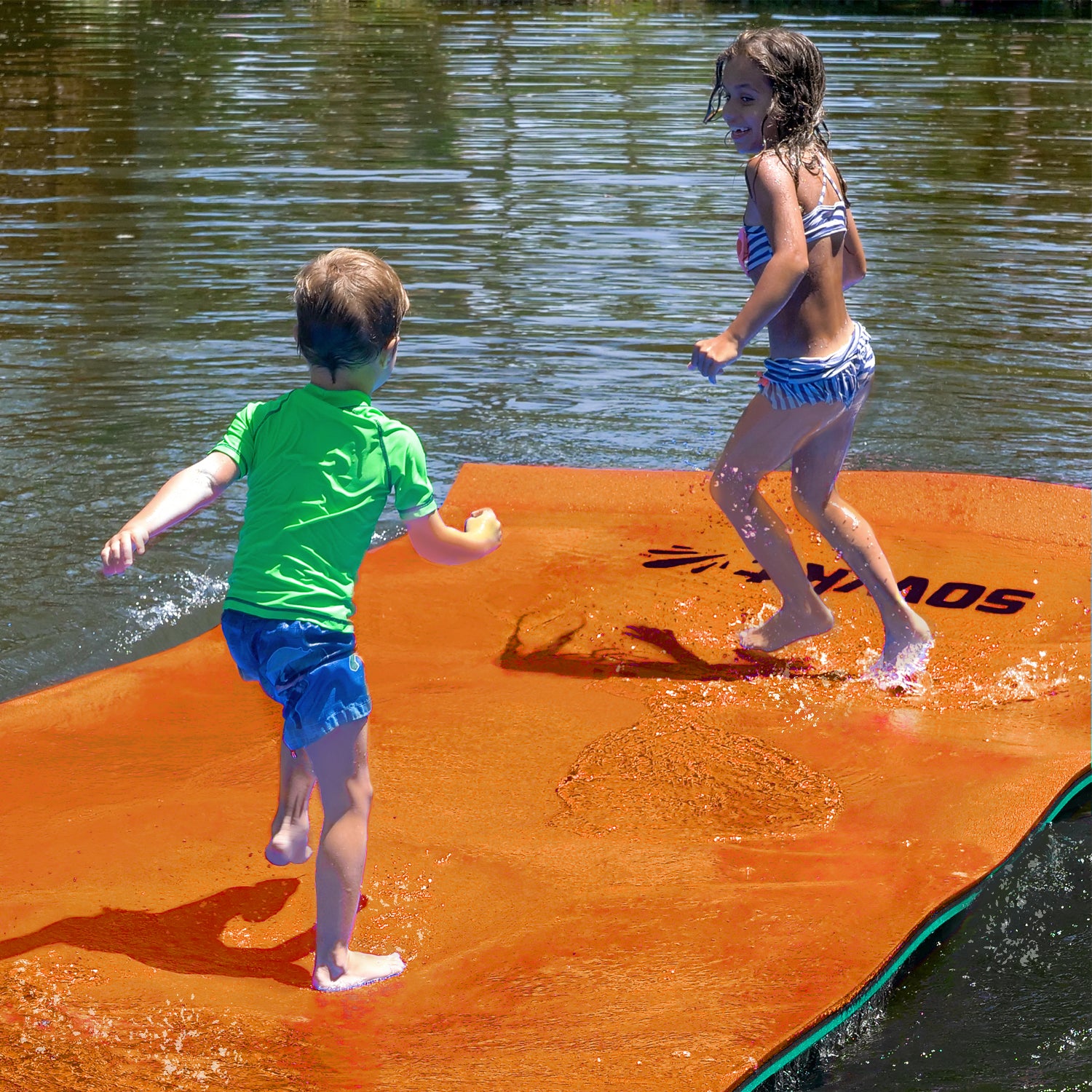 Floating Island For Lakes or Pools - 12 X 6 FEET (ORANGE/GREEN)